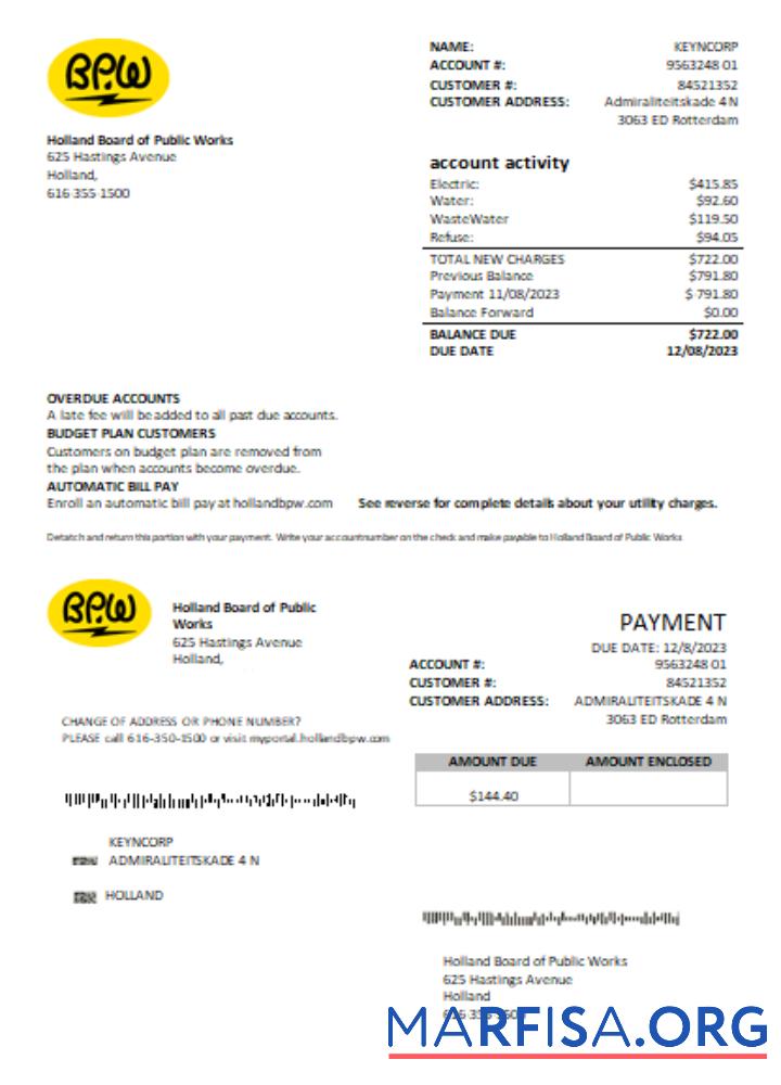 Realistic Holland BPW utility business bill, SCR sample